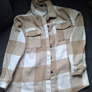Plaid Shacket in Beige and White
